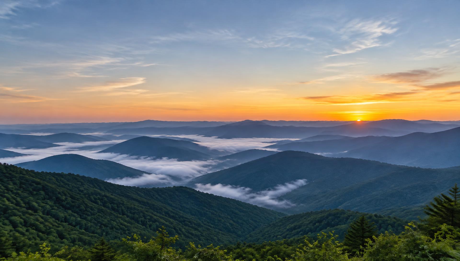 Sunrise over mountain ridges